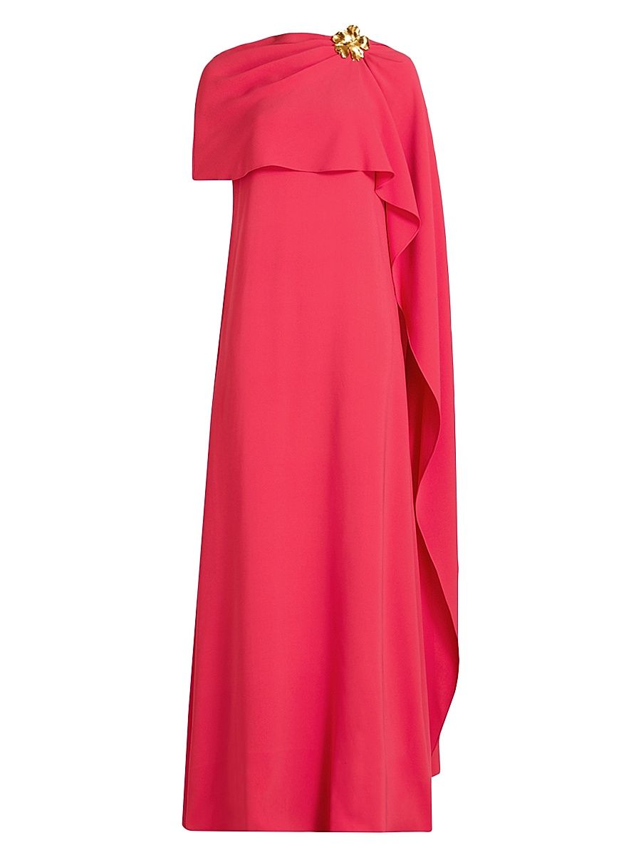 Women's Brooch-Detail Wool-Blend Georgette Caftan Gown - Paprika - Size 14