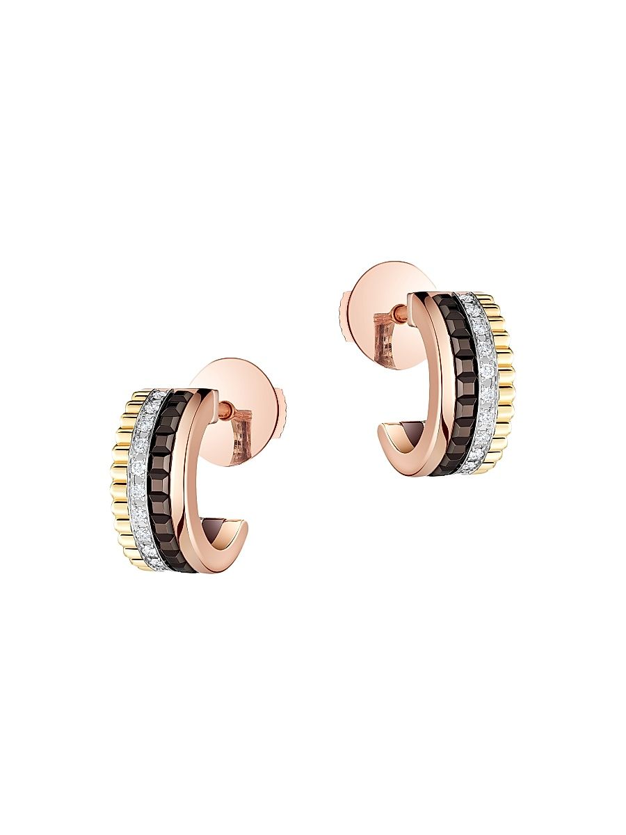 Women's Quatre Classique Tri-Tone 18K Gold & 0.12 TCW Diamond Hoop Earrings - Rose Gold