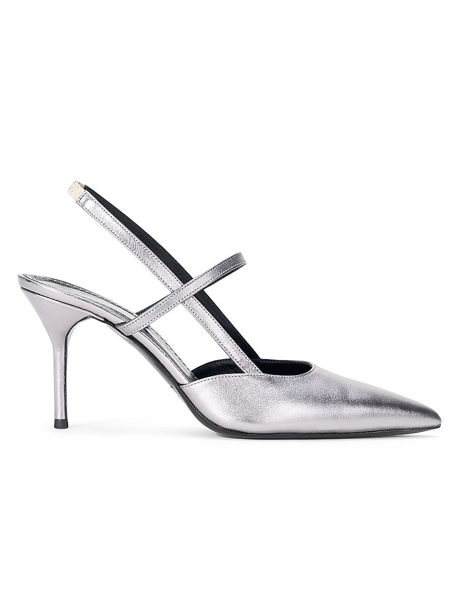 Women's Sebastian 90MM Metallic Leather Slingback Pumps - Pewter - Size 10.5