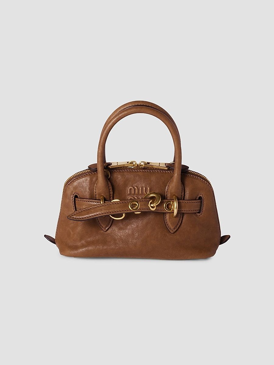 Miu Miu Women's Aventure Mini Nappa Leather Top Handle Bag - Dark Brown