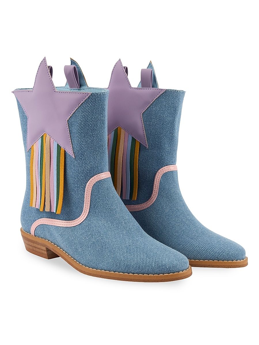 Little Girl's & Girl's Star-Embroidered Denim Boots - Blue - Size 2.5 (Child)