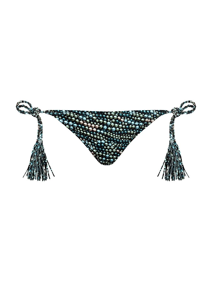 Women's Abstract Side-Tie Bikini Bottom - Black Noir - Size Medium