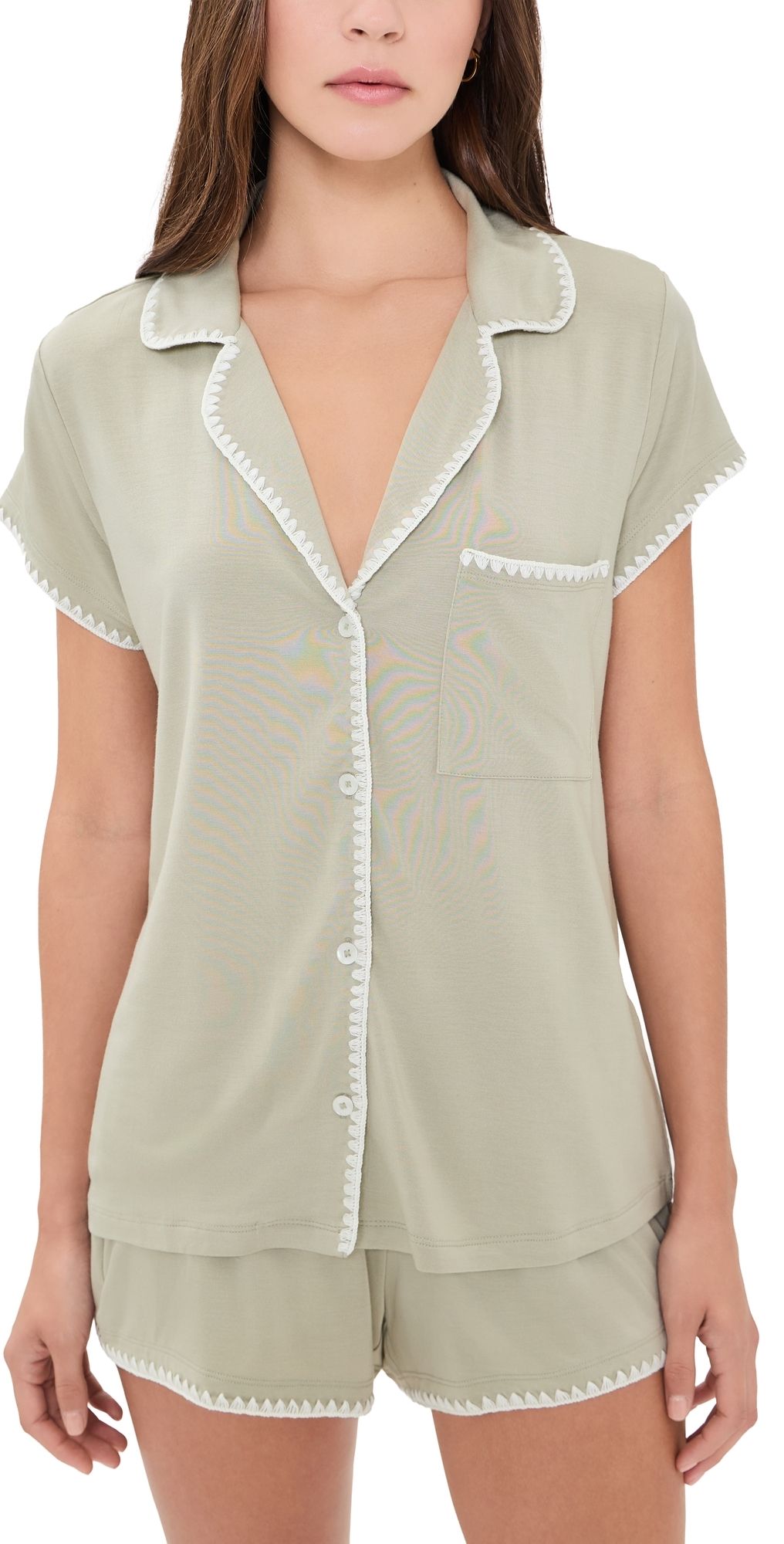 Eberjey Frida Shortie Pajama Set Sandstone/Ivory XL