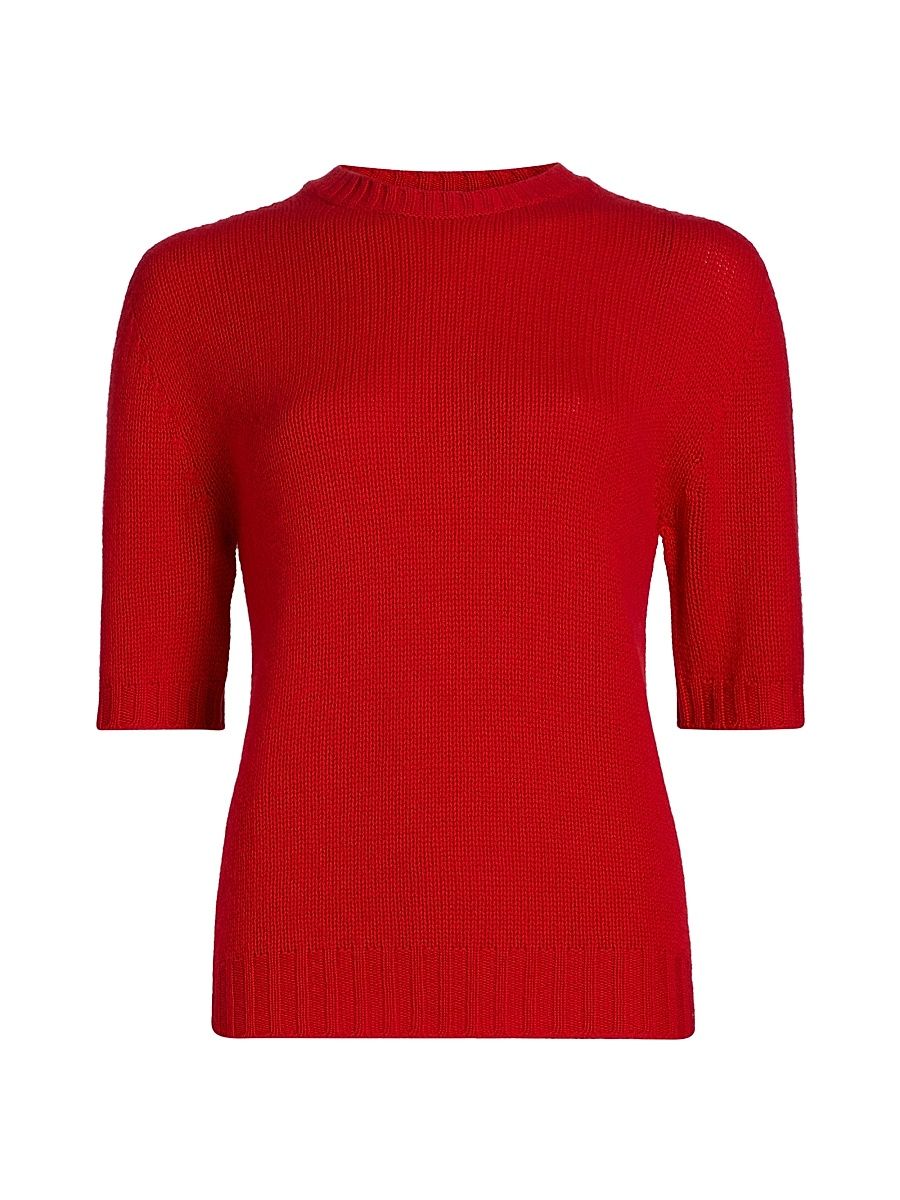 Women's Gauzed Cashmere Short-Sleeve Sweater - Lacca - Size 12