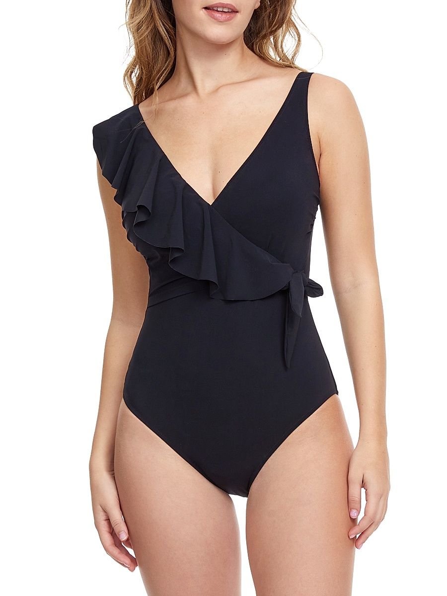 Women's Tutti Frutti Ruffled One-Piece Swimsuit - Black - Size 6
