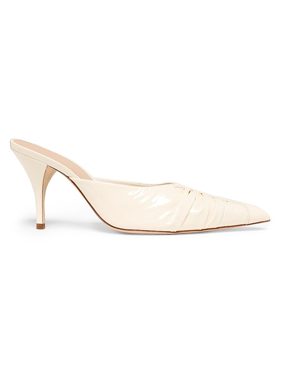 Women's Ruched 85MM Patent Leather Mules - Ivory - Size 12