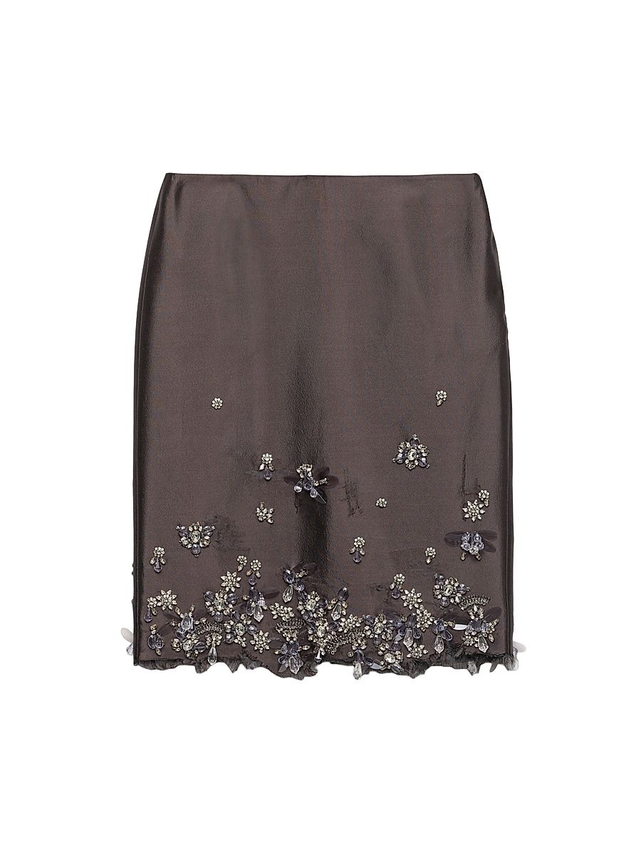 Women's Embroidered Silk and Wool Skirt - Grey - Size 4