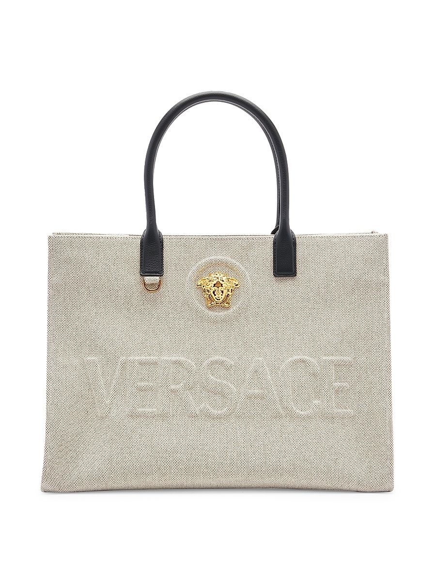Women's Logo Canvas Tote - Rope Black Versace Gold