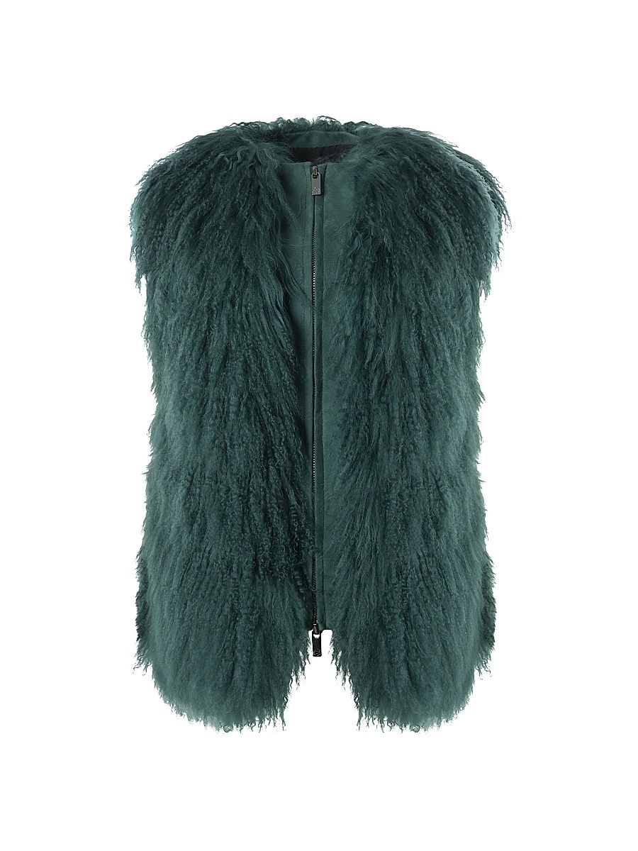 Gorski Women's Select Mongolian Goat Zip Vest - Forest Green - Size Small