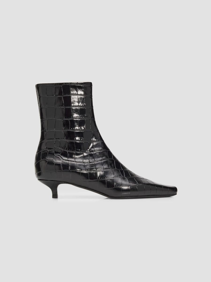 Toteme Women's 35MM Slim Croc-Embossed Ankle Boots - Black - Size 5