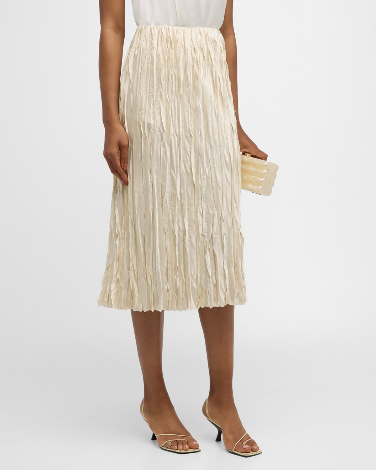 Crushed Bias Strip Midi Skirt