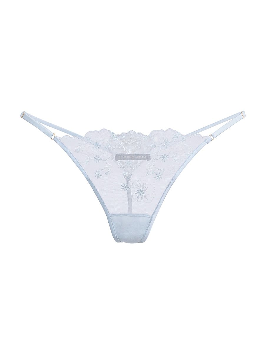 Women's Mathilde Embroidered Lace G-String - Grigio Perla - Size Large