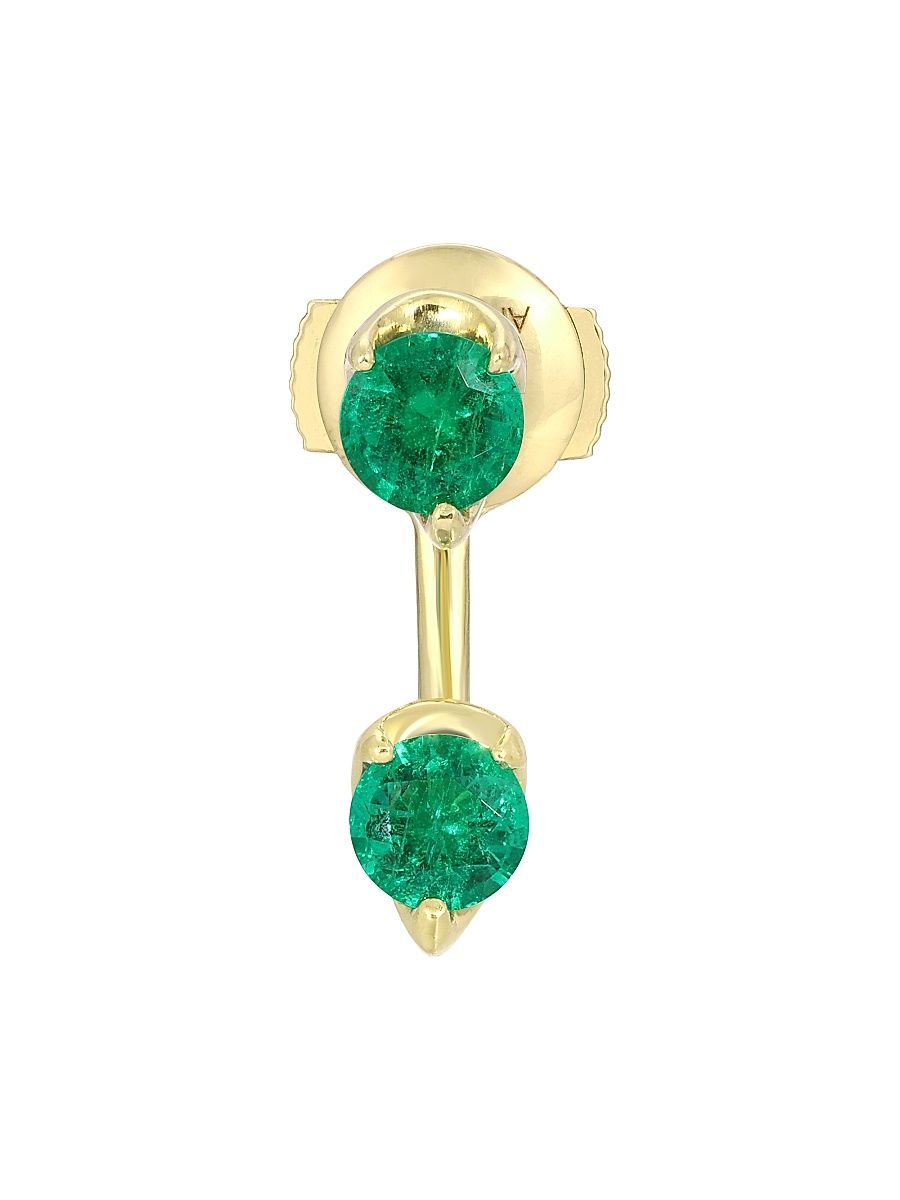 Women's Orbit 18K Yellow Gold & Emerald Single Earring - Green