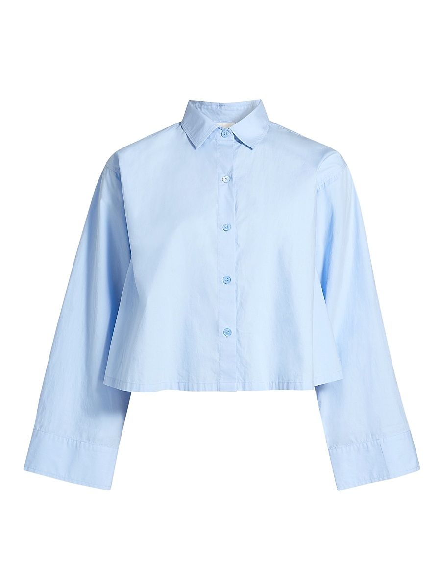 Women's Jessie Cotton Button-Front Crop Top - Blue Spring - Size XL