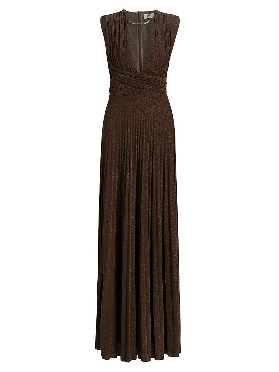 Women's Pleated Jersey Cut-Out Gown - Coffee - Size 10