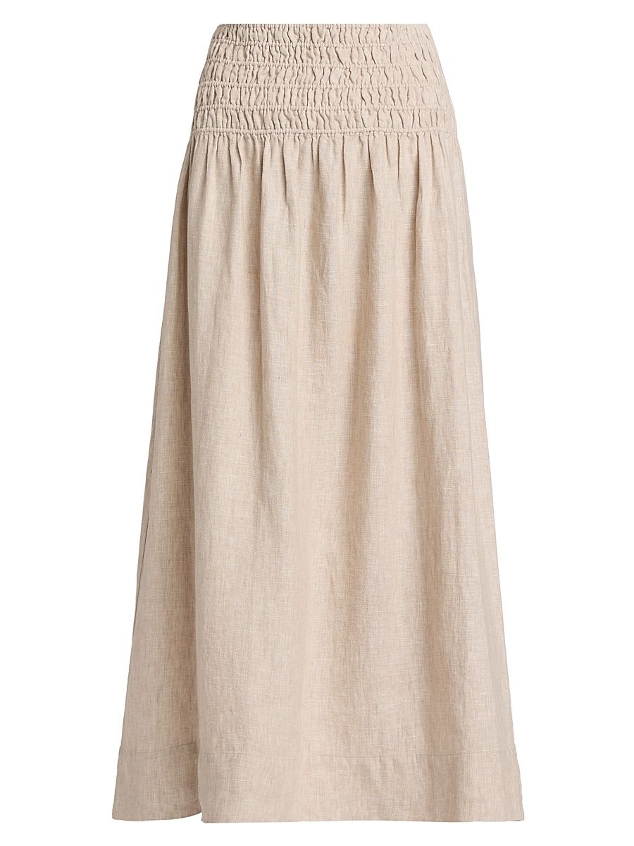 Women's Alessa Linen A-Line Midi-Skirt - Heathered Flax - Size XL
