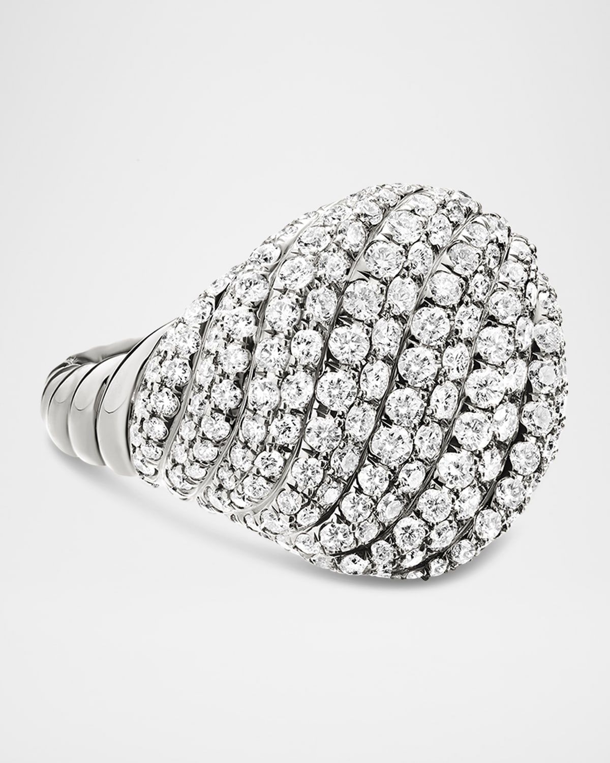 Pave Sculpted Cable Pinky Ring with Diamonds in 18K White Gold, 13mm