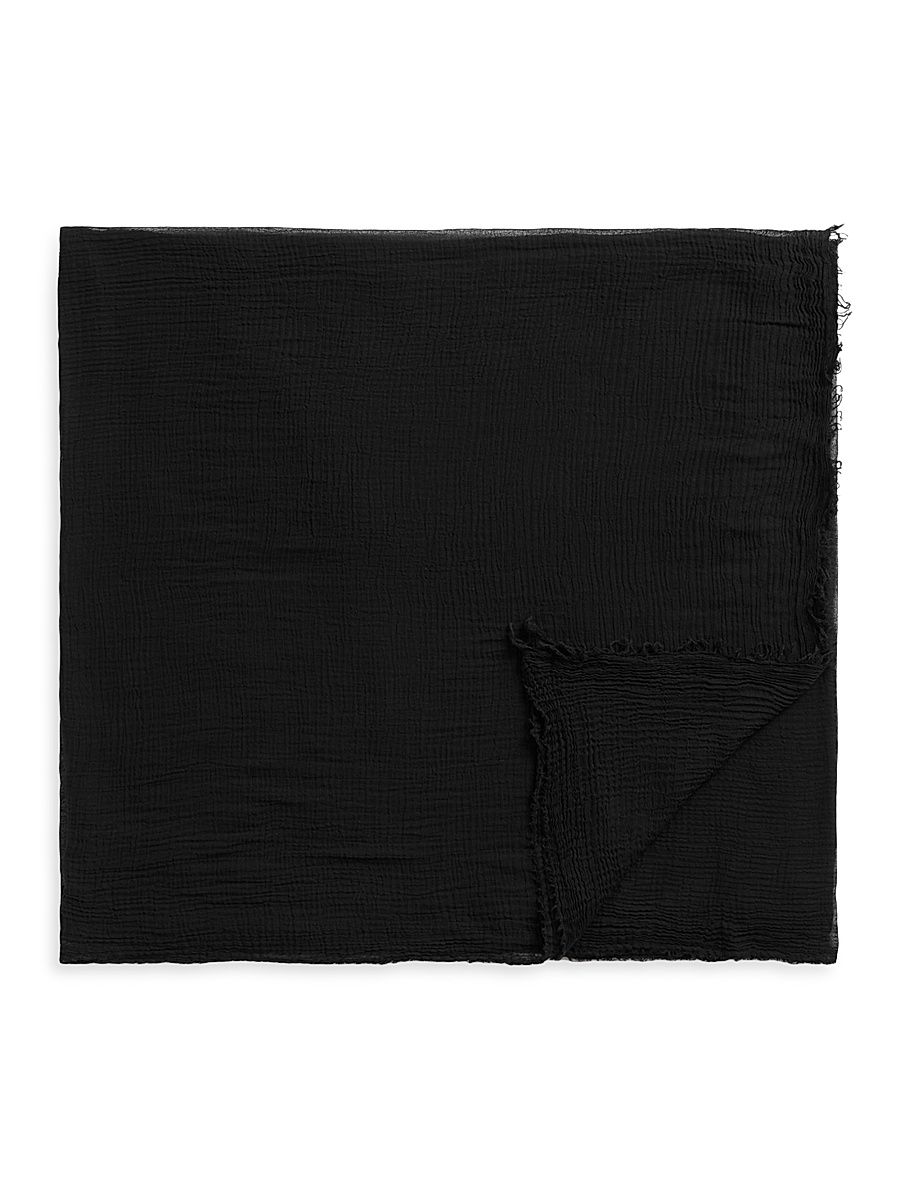 Women's Crinkled Cotton Wrap Scarf - Black