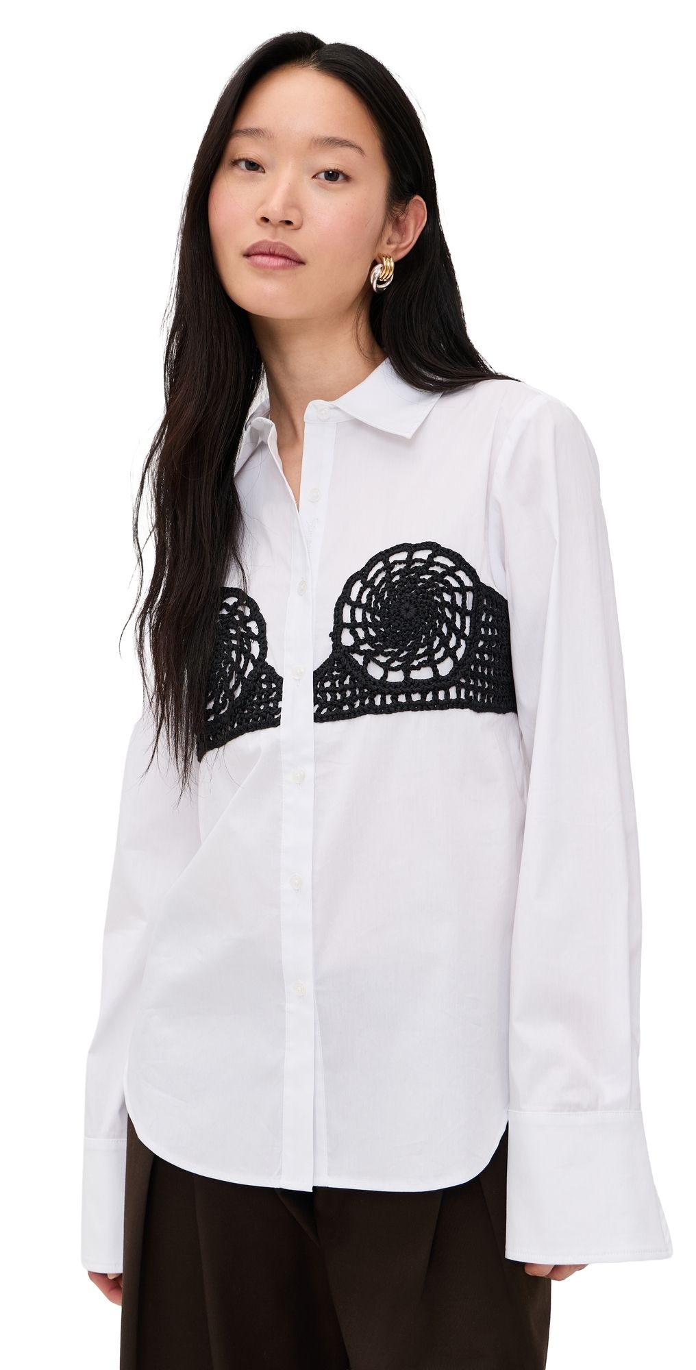 SIMONMILLER Maren Poplin Crochet Button Down Shirt Macadamia S