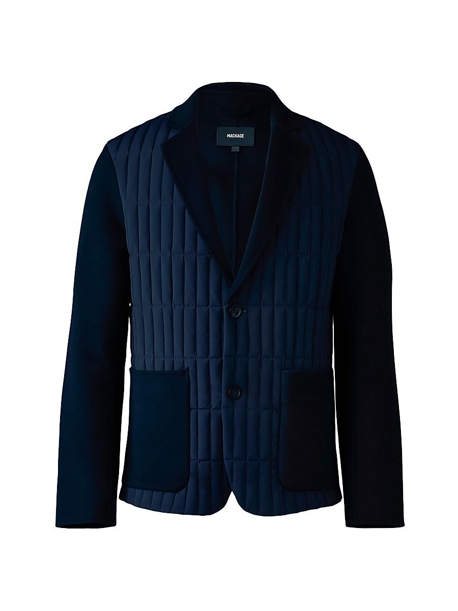 Men's John Mixed-Media Vertical Quilted Blazer - Navy - Size 36