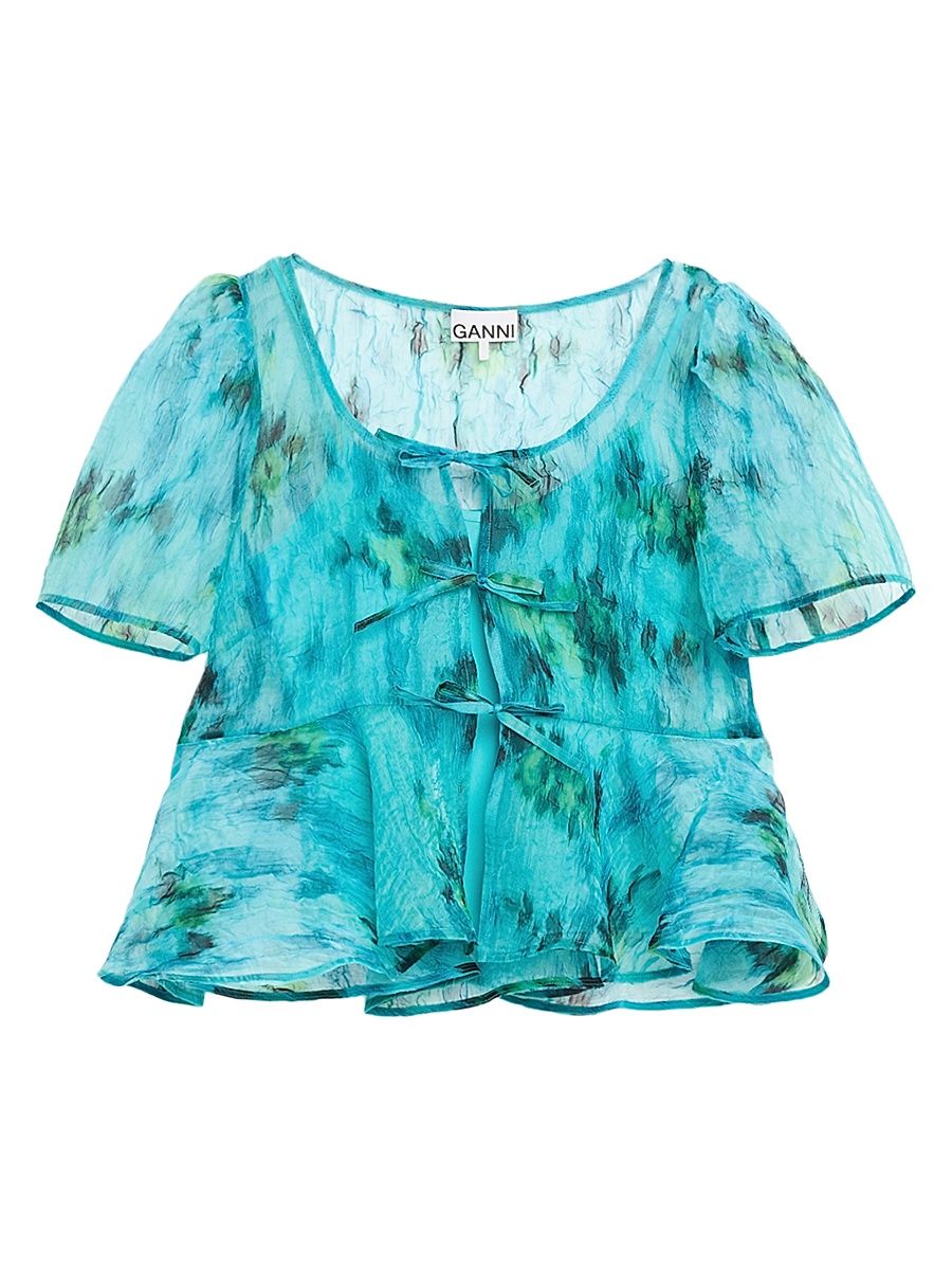 Women's Shibori Organza Peplum Blouse - Baltic - Size 0