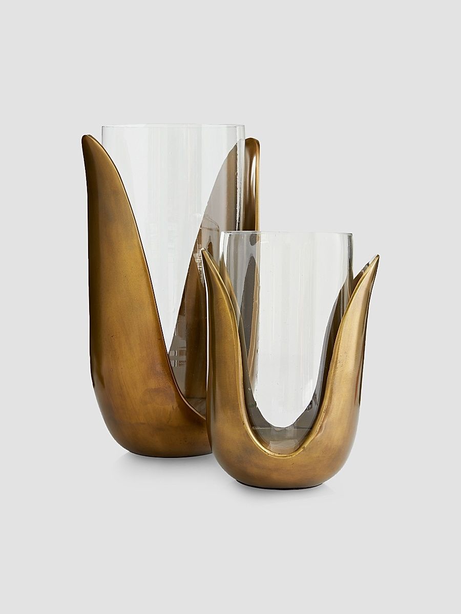 Sonia 2-Piece Aluminum & Glass Tulip Vases Set - Gold