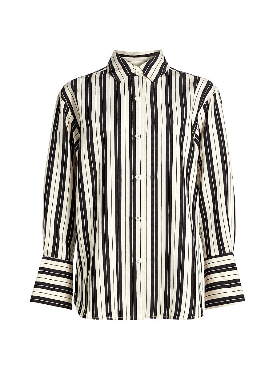Women's Striped Long-Sleeve Shirt - Cream Black - Size 8