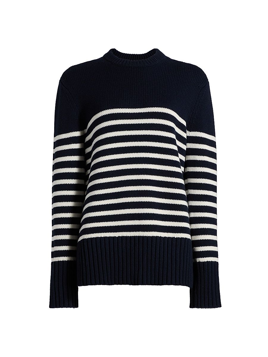 Women's Striped Cashmere Sweater - Midnight Ivory - Size XL