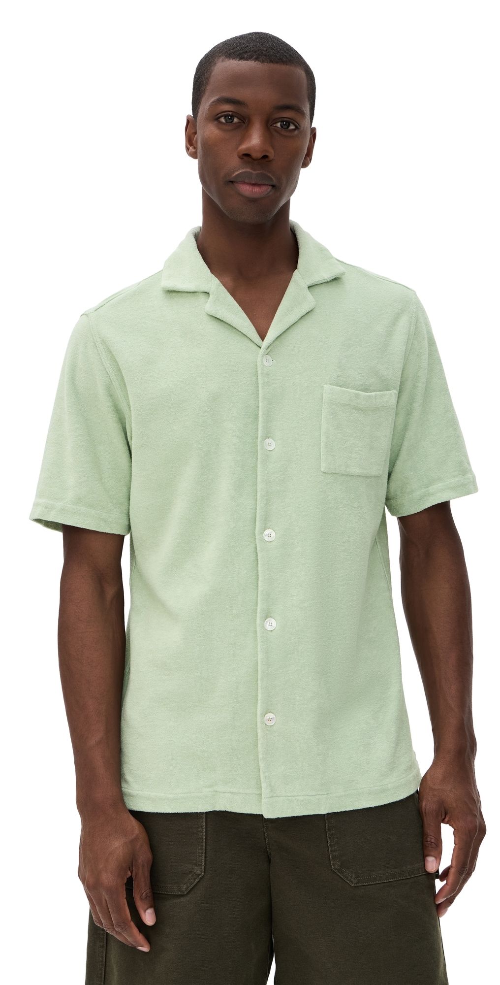 Fedeli Bowling Terry Light Dusty Short Sleeve Shirt PISTACCHIO M
