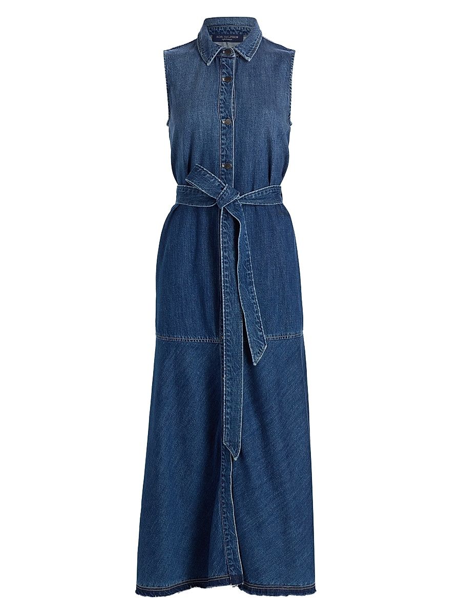Women's Addison Denim Self-Belt Maxi Shirtdress - Medium Indigo - Size XL