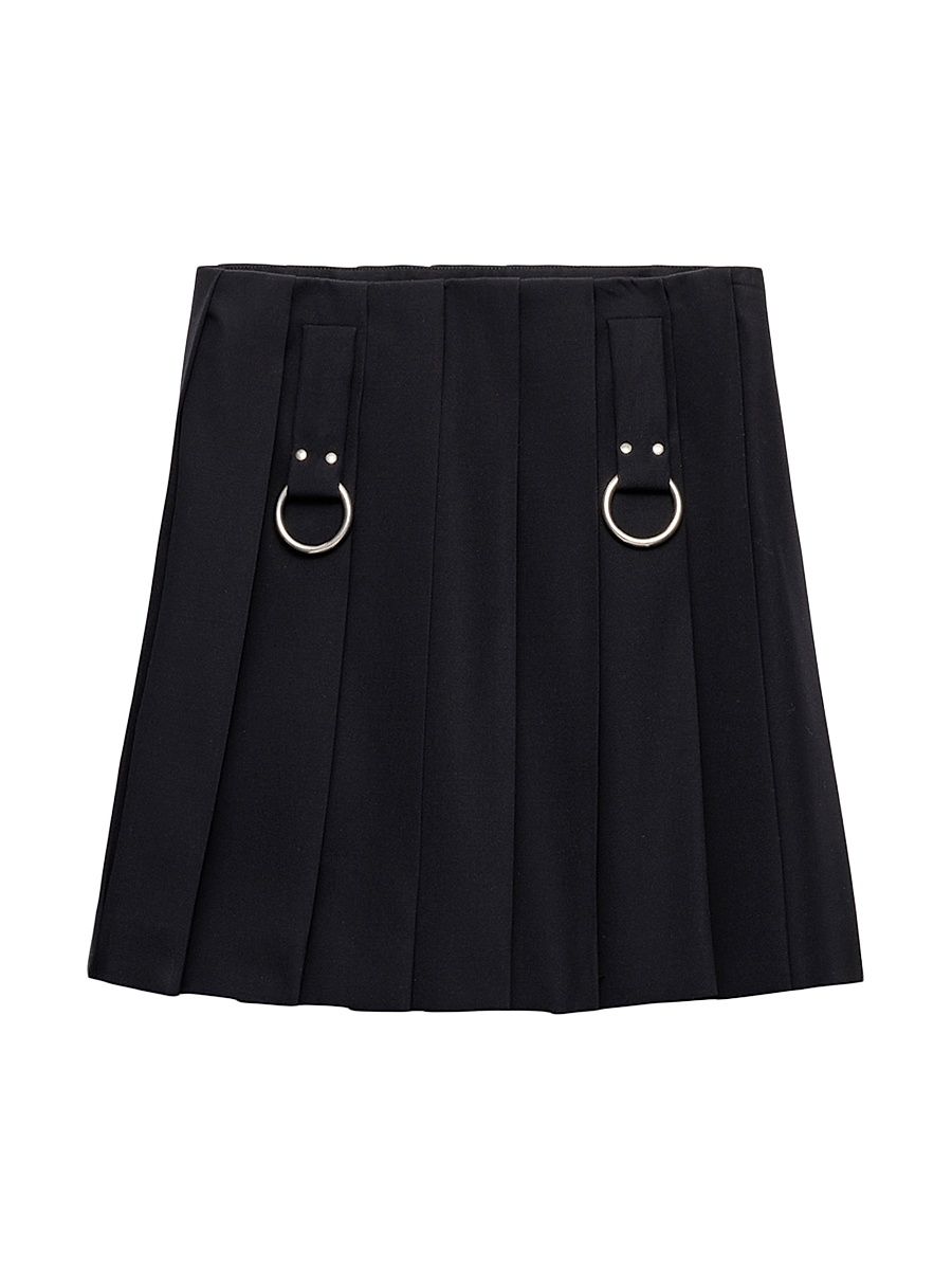 Women's Pleated Gabardine Miniskirt - Blue - Size 6