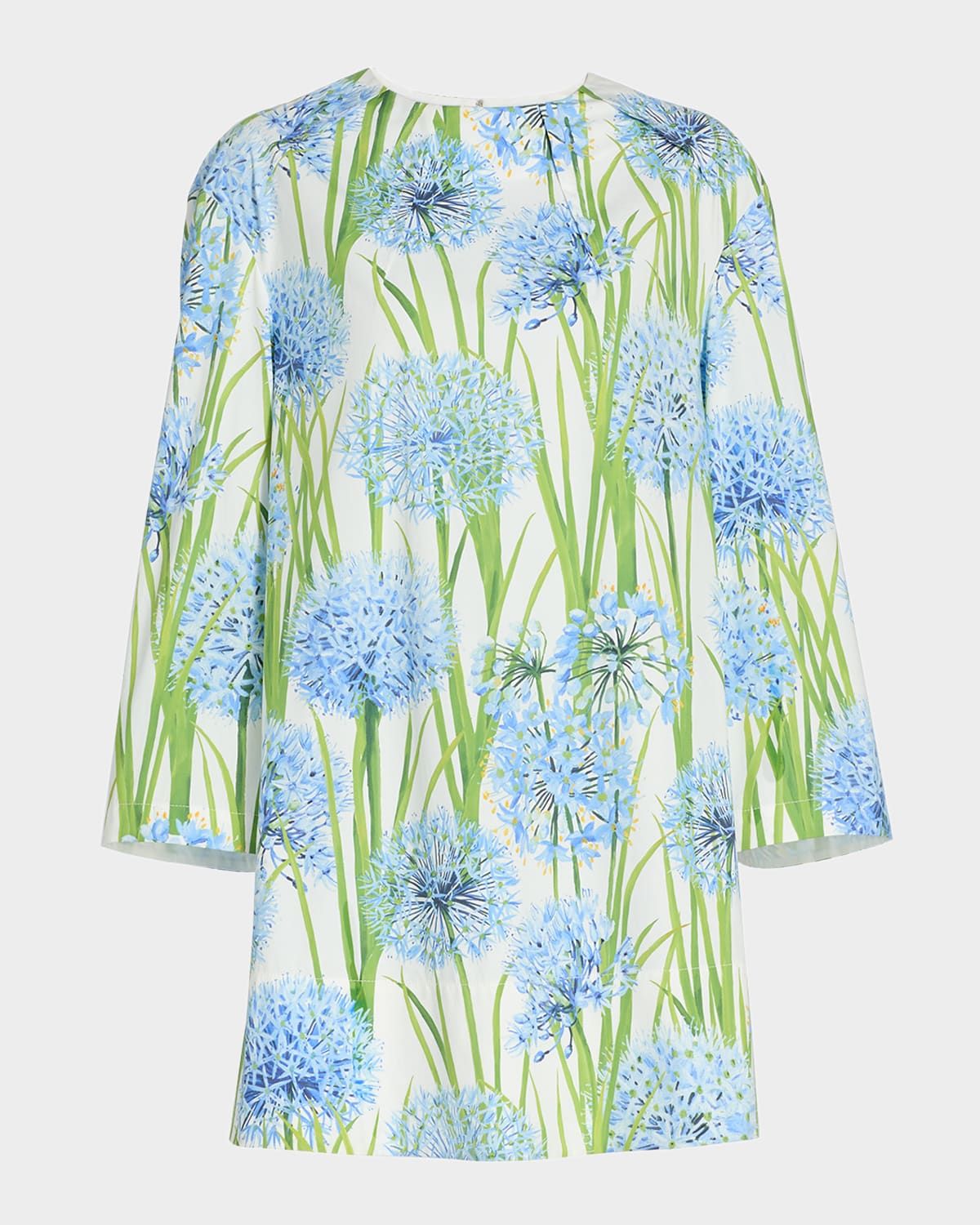 Long-Sleeve Alliums-Print Poplin Mini Dress
