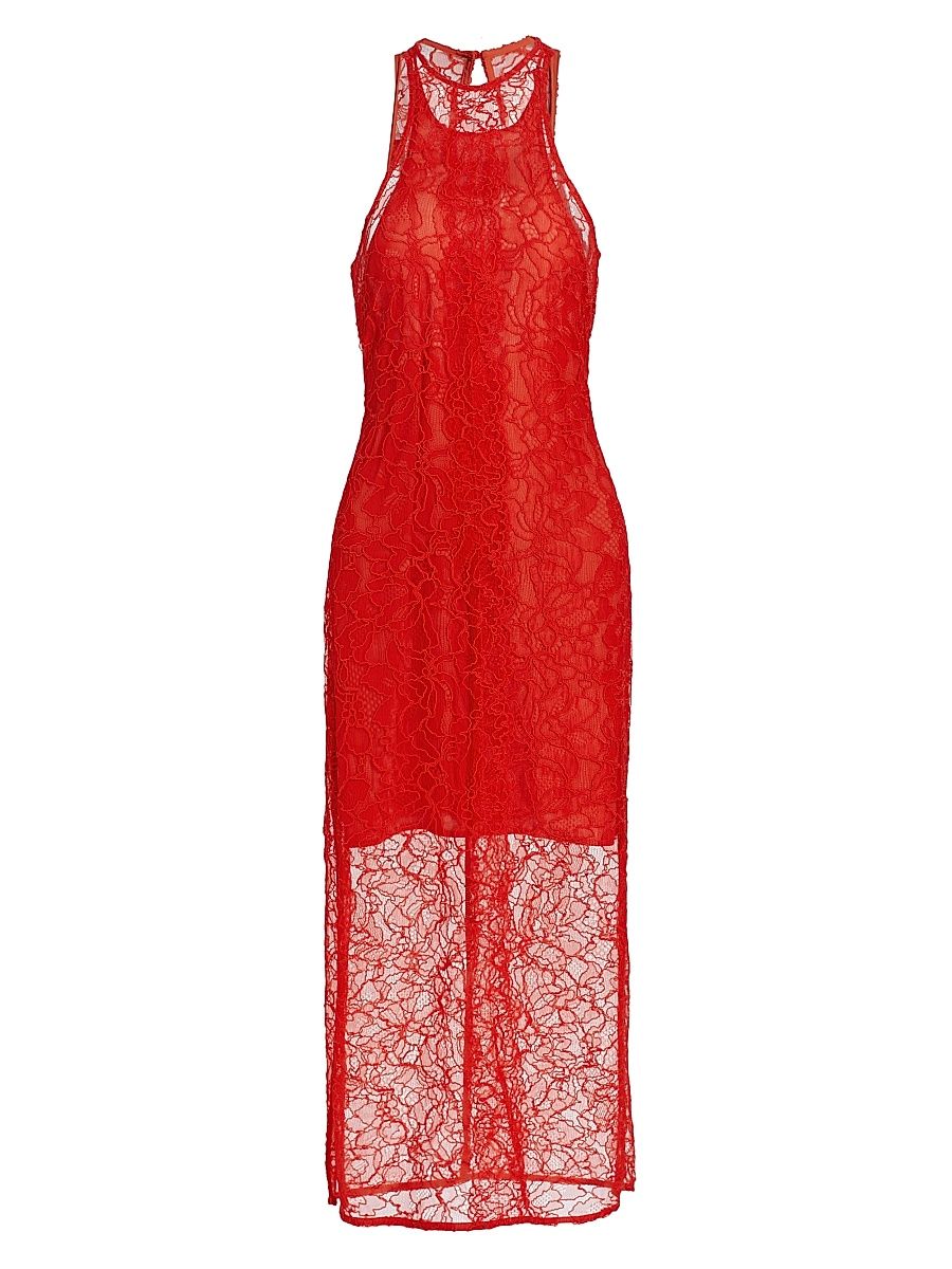 Women's Halterneck Lace Midi-Dress - Red Alert - Size 10