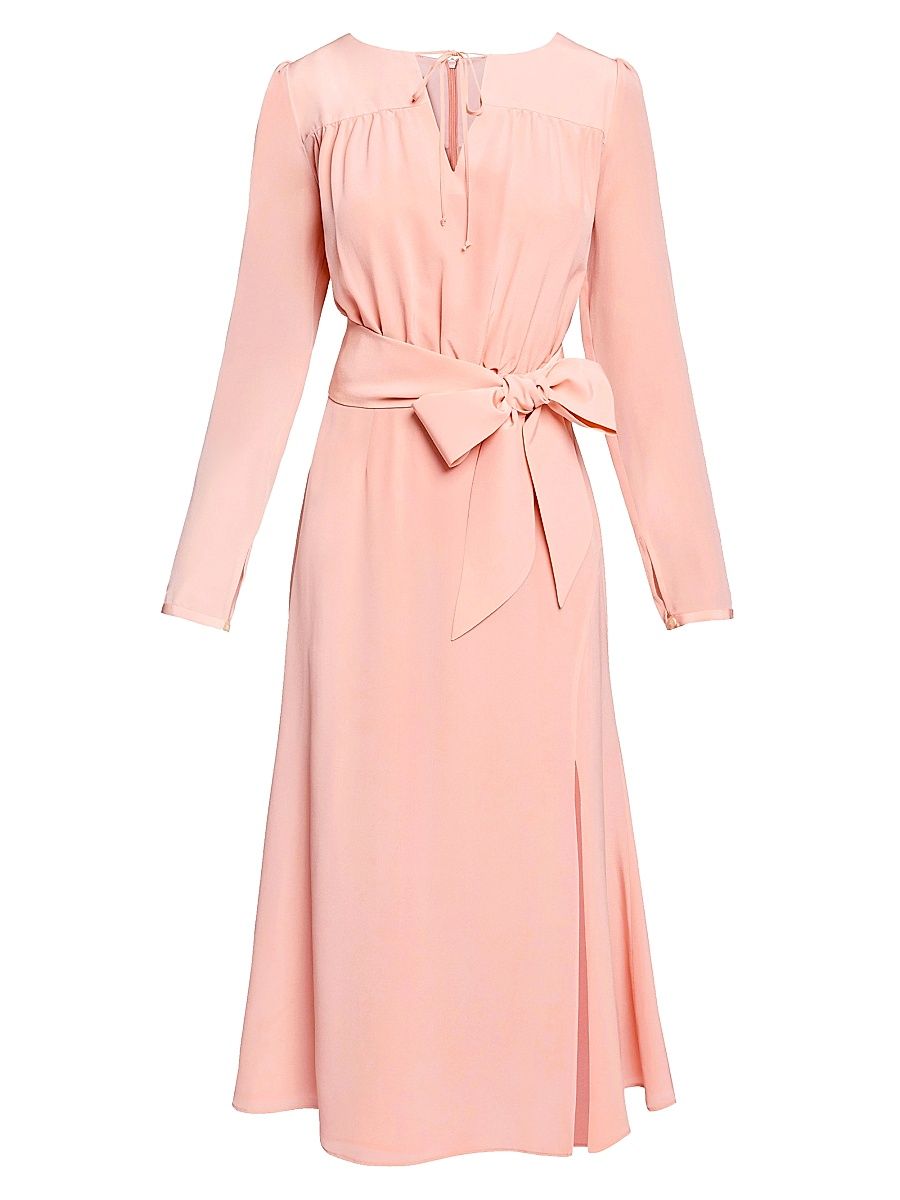 Women's Tie Neck A-Line Midi-Dress - Pink Salt - Size 12