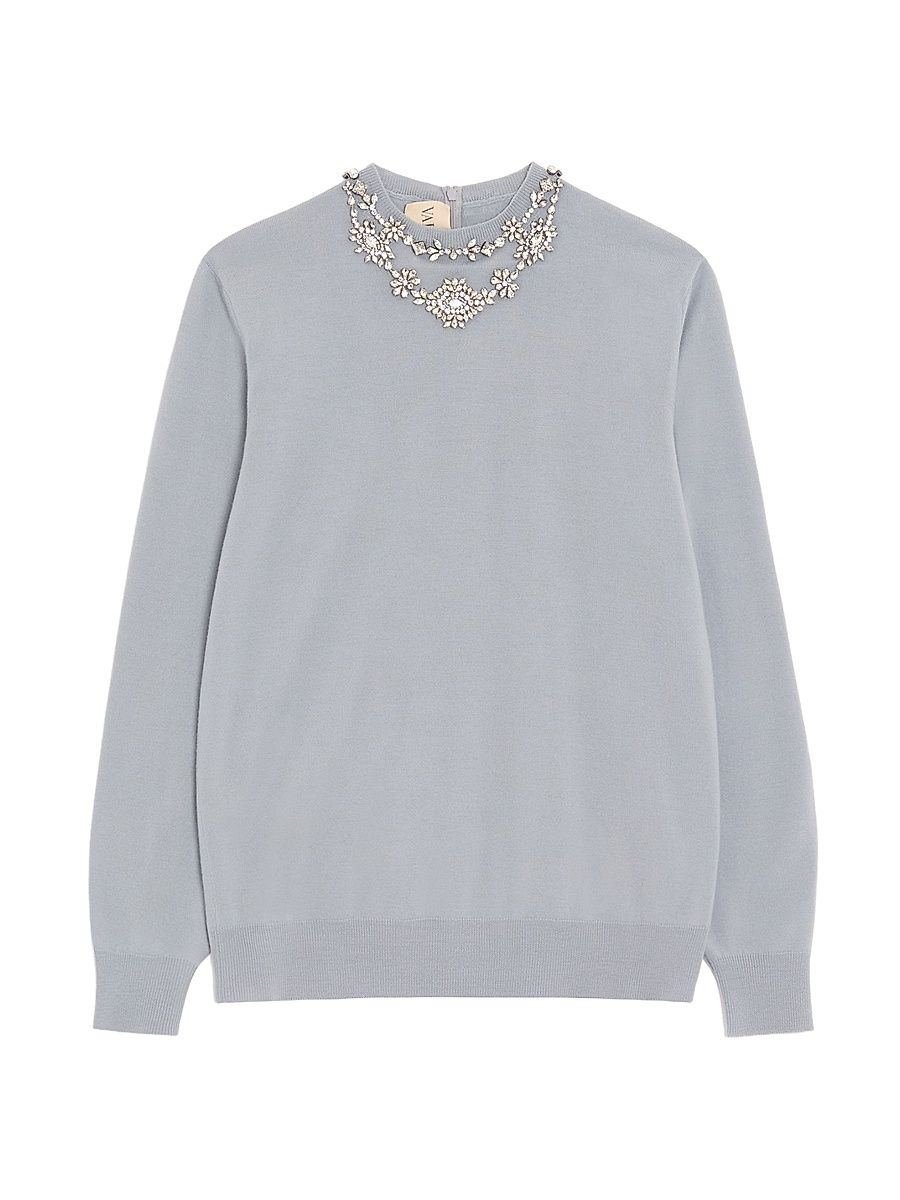 Women's Embroidered Wool Sweater - Grey - Size XS