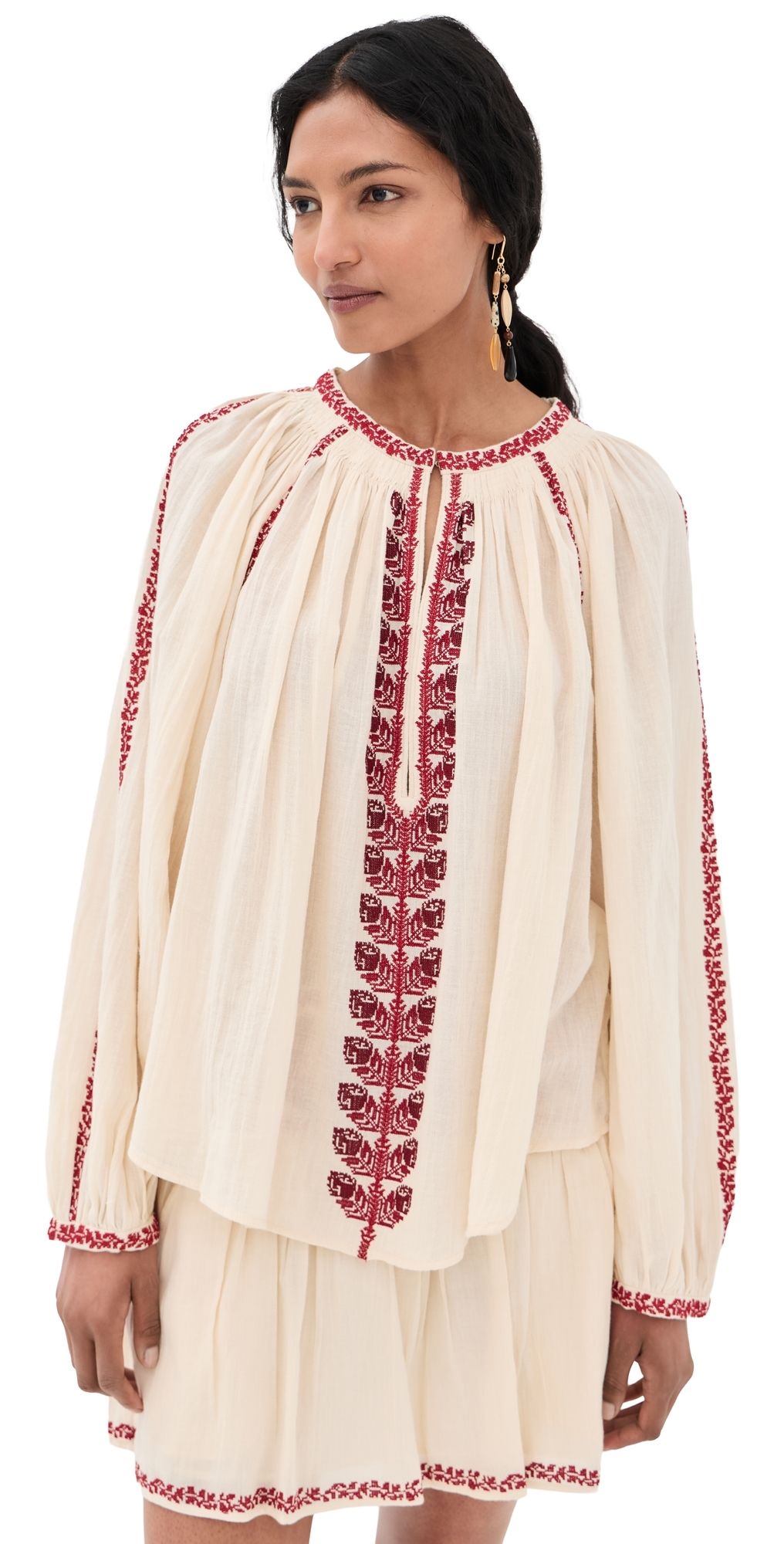 Isabel Marant Étoile Lena Embroidered Blouse Beige/Red 36
