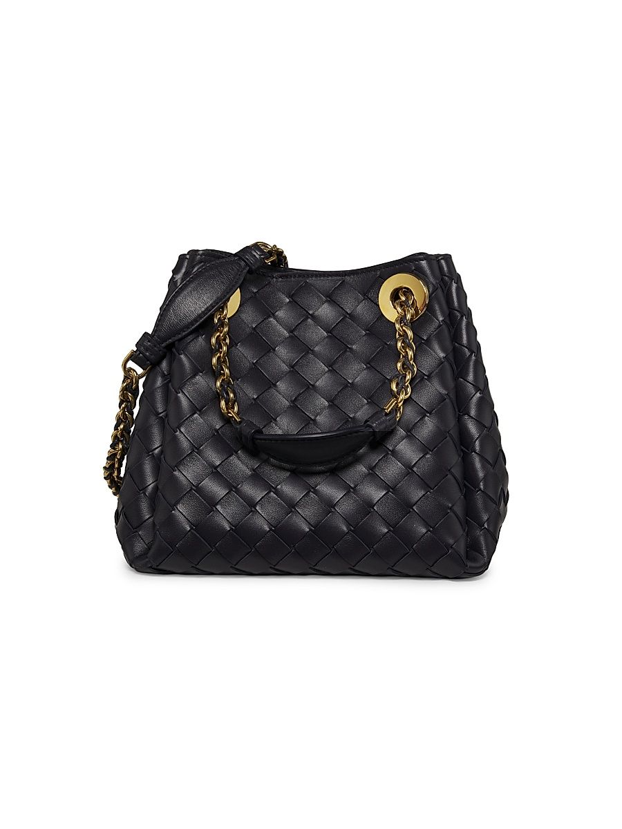 Women's Small Parachute Intrecciato Leather Shoulder Bag - Nocturnal Muse Brass