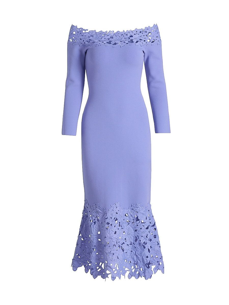 Women's Sia Floral Guipure Lace Knit Midi-Dress - Deep Periwinkle - Size XL