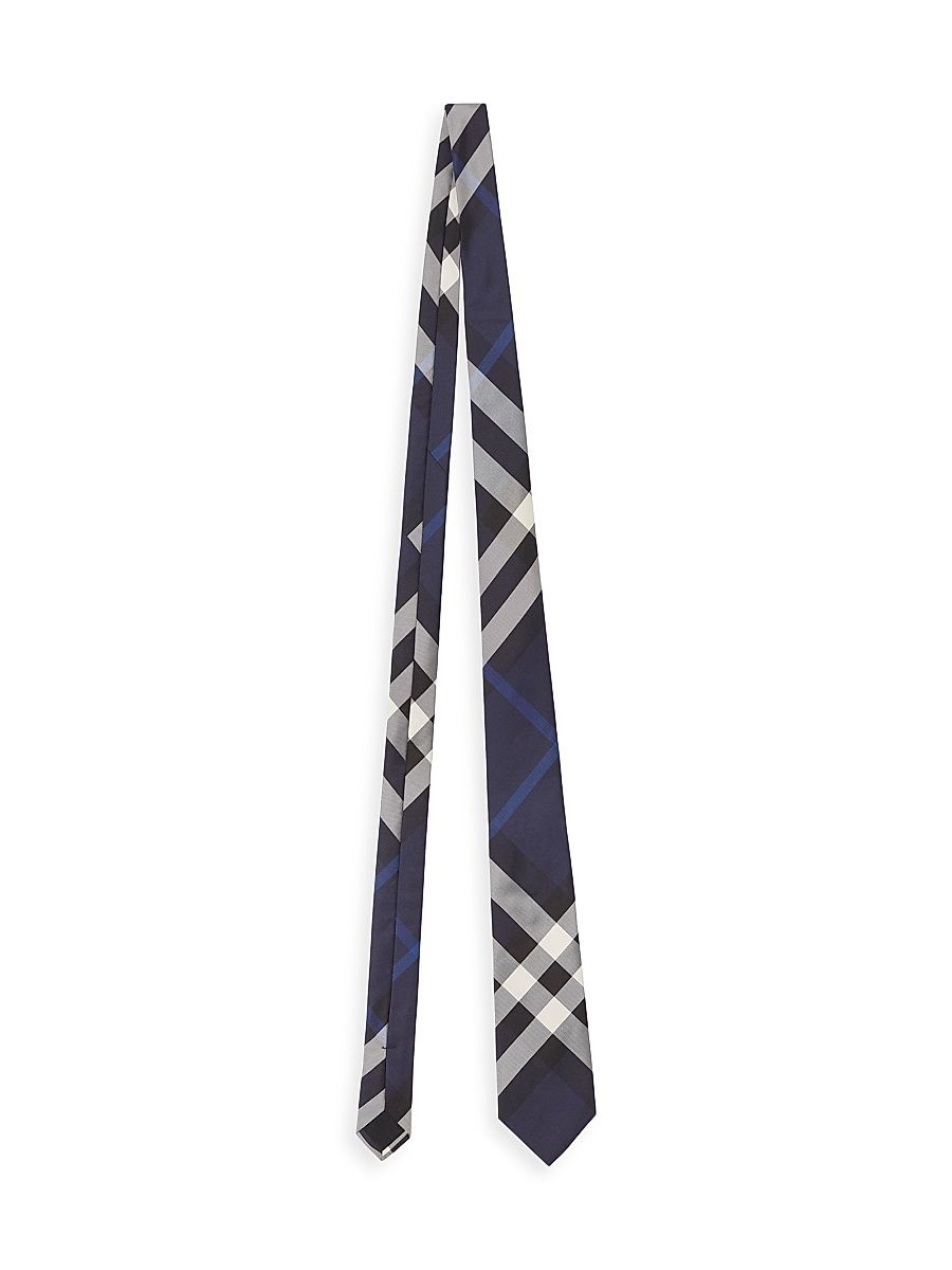 Men's Check Silk Tie - Navy