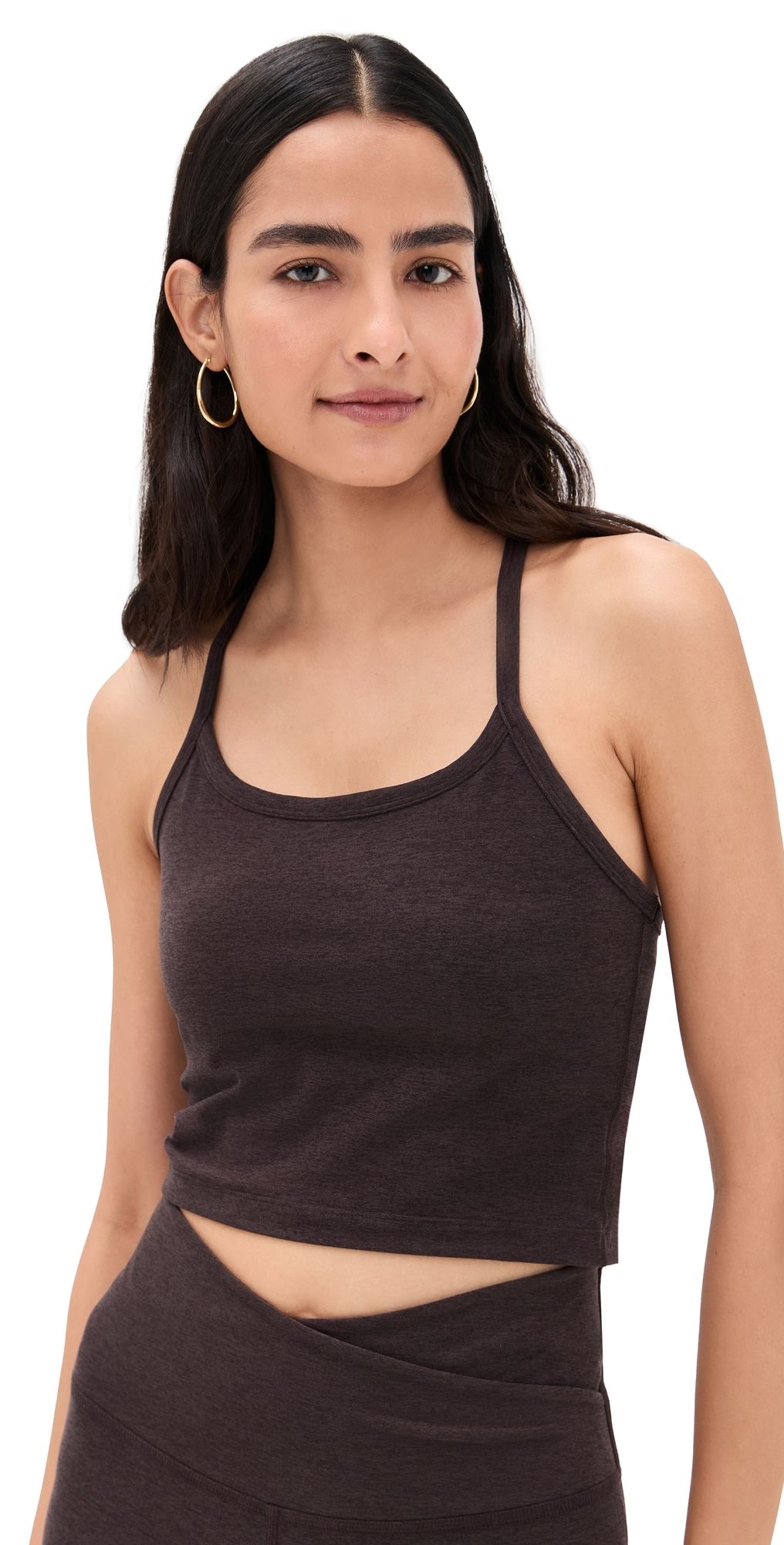 Beyond Yoga Spacedye Slim Racerback Cropped Tank Dark Chocolate Heather S