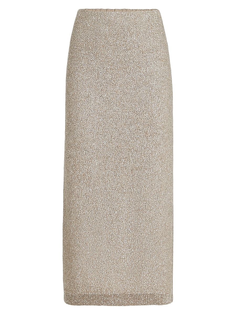 Women's Mohair and Wool Dazzling Texture Skirt with Monili - Beige - Size XXXL