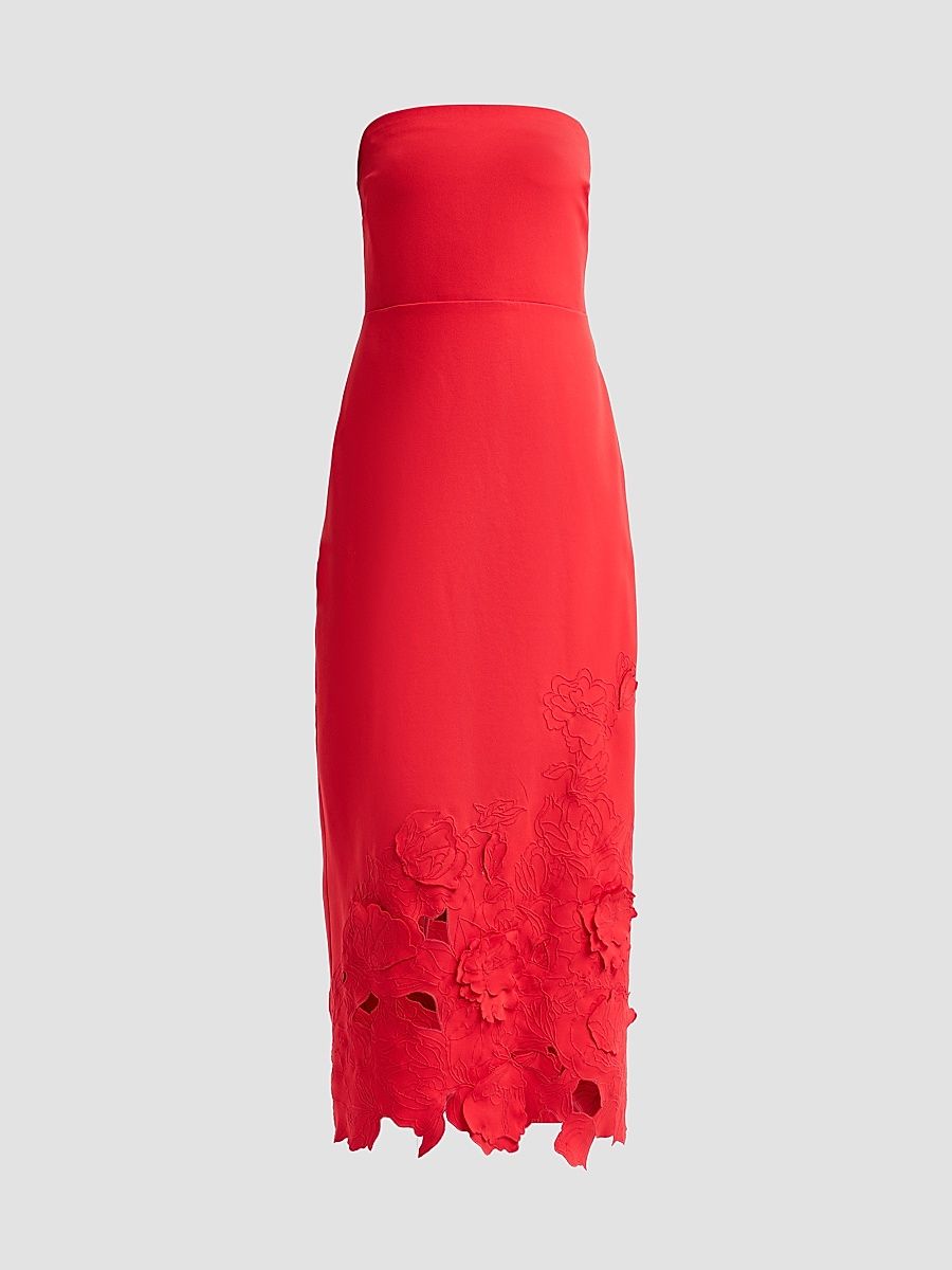 Women's Maelle Crêpe Embroidered Midi Dress - Carmine Red - Size XXL