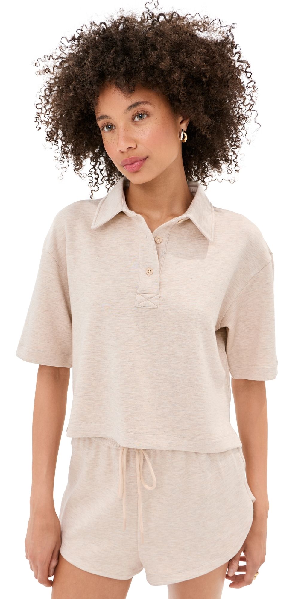 LE BOP Josephine Polo Top Heathered Oat M