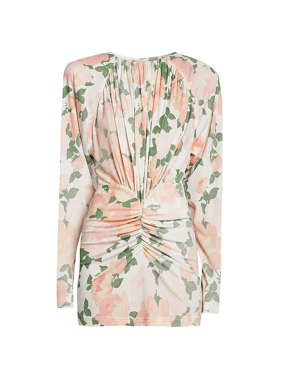 Women's Floral Crêpe Ruched Minidress - Pink Multi - Size 12