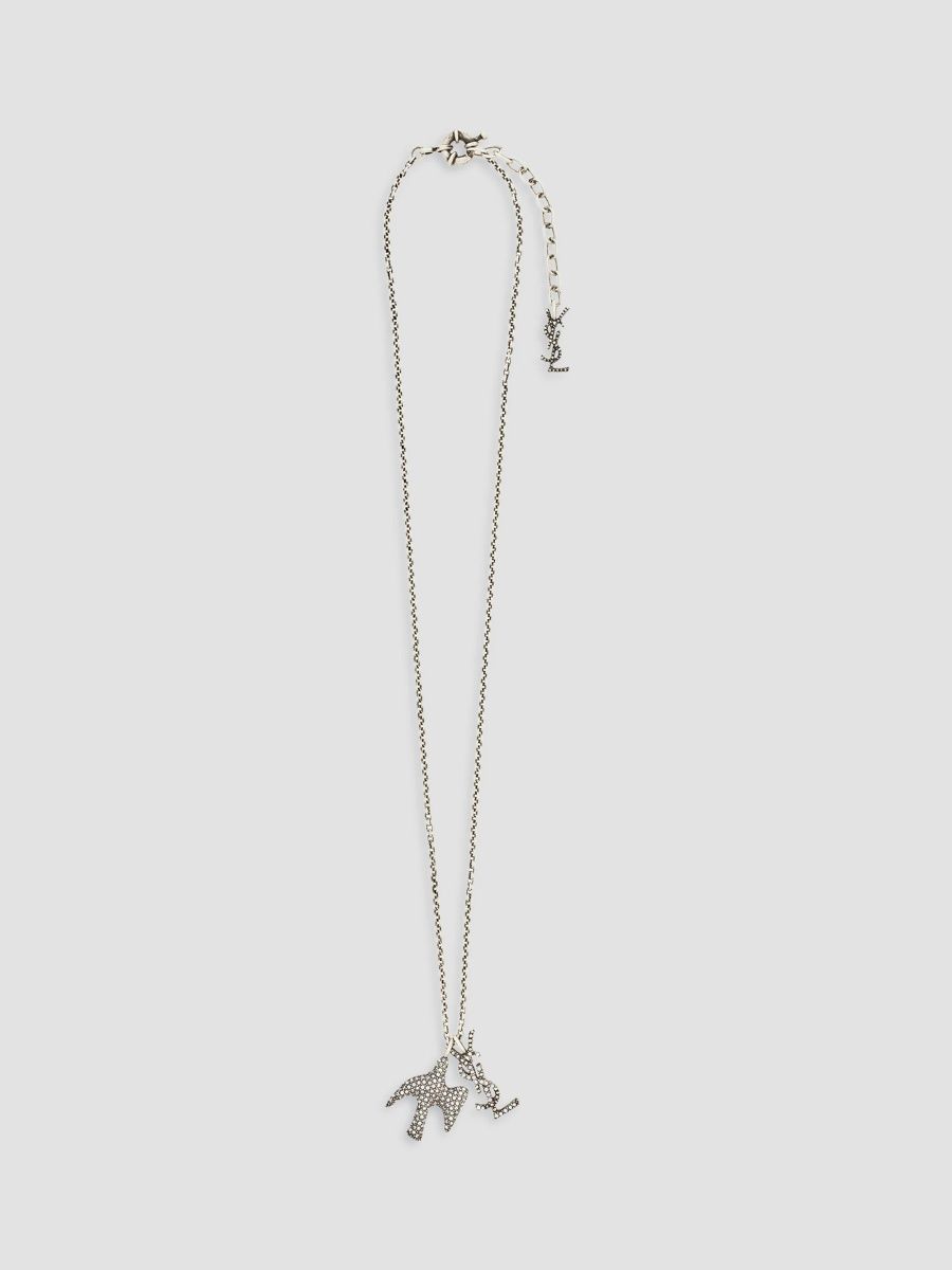 Saint Laurent Women's Cassandre Dove Necklace in Zircon - Crystal And Palladium