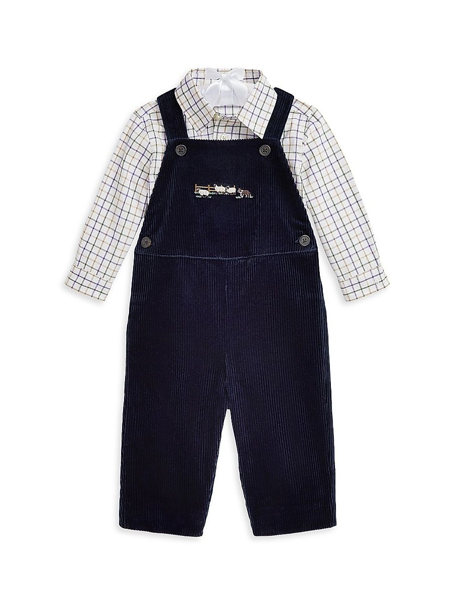 Baby Boy's 2-Piece Plaid Shirt & Corduroy Overalls Set - Navy - Size 9 Months