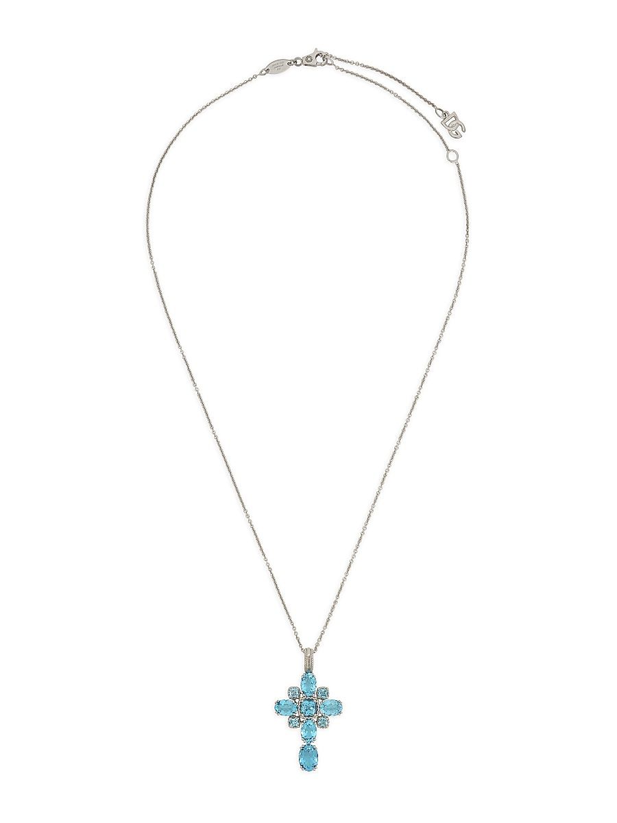 Women's Anna 18K White Gold & Swiss Blue Topaz Cross Pendant Necklace - White Gold
