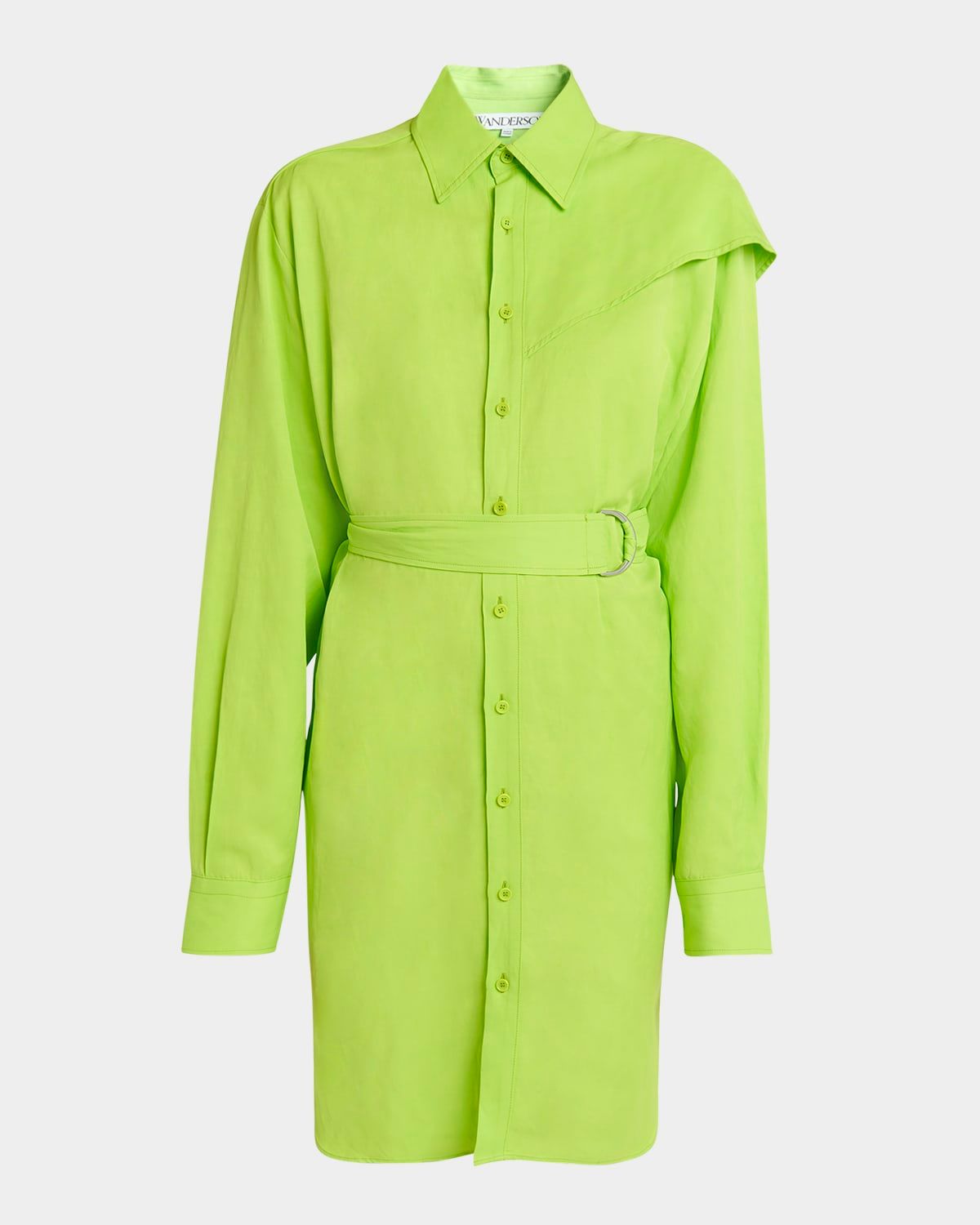 Cape-Shoulder Belted Long-Sleeve Shirtdress