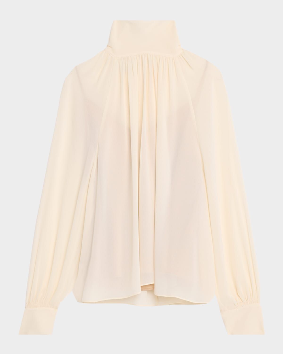 Gathered Long-Sleeve Crepe Blouse