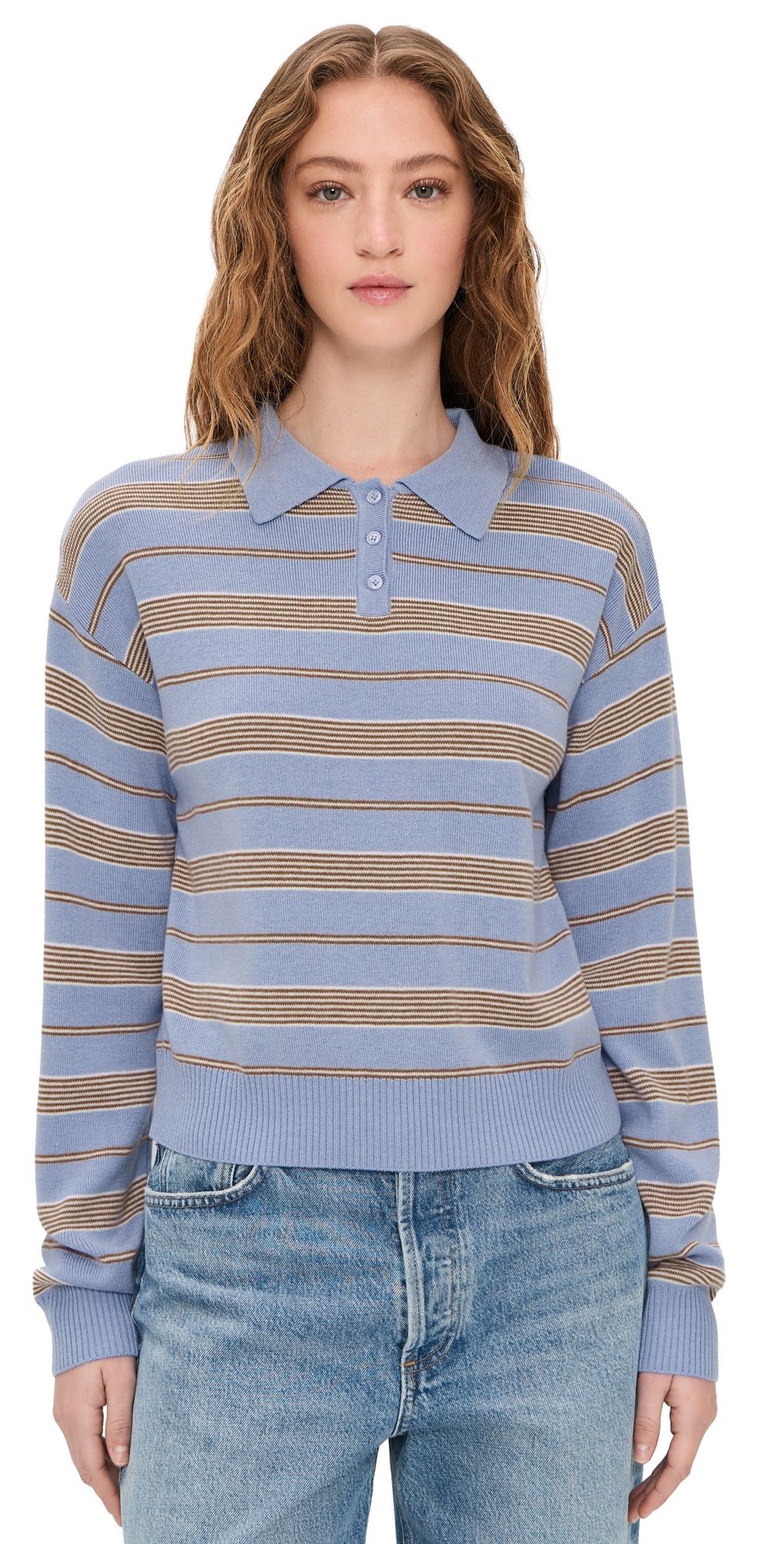 WAYF Carter Stripe Sweater Blue Stripe S